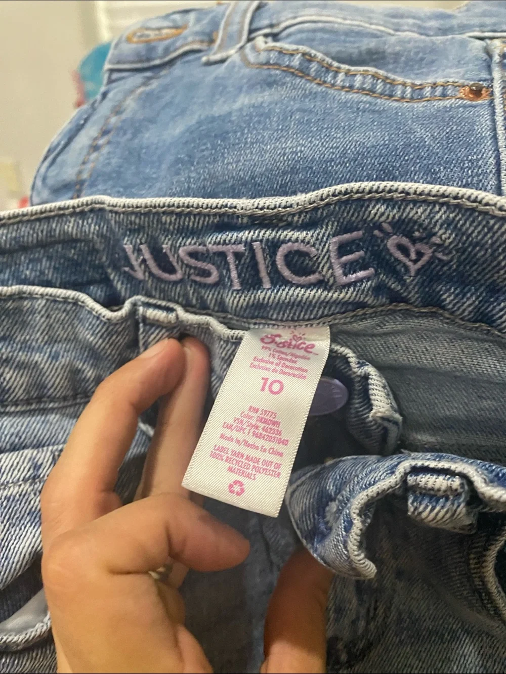 Justice Blue Denim Jeggings with Pastel Butterfly Accents